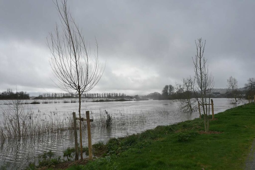 La promenade de La croix-des-marins est sous l'eau de la vilaine