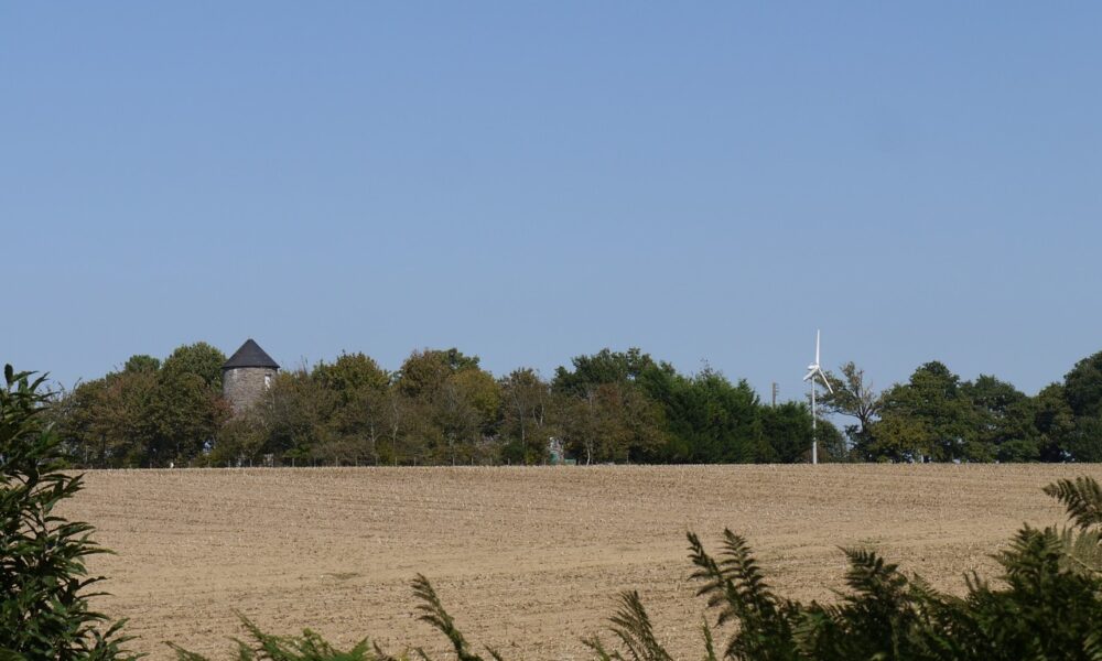 l'éolienne et le moulin à vent de Tertre aux DANETS en 2011, à Pipriac