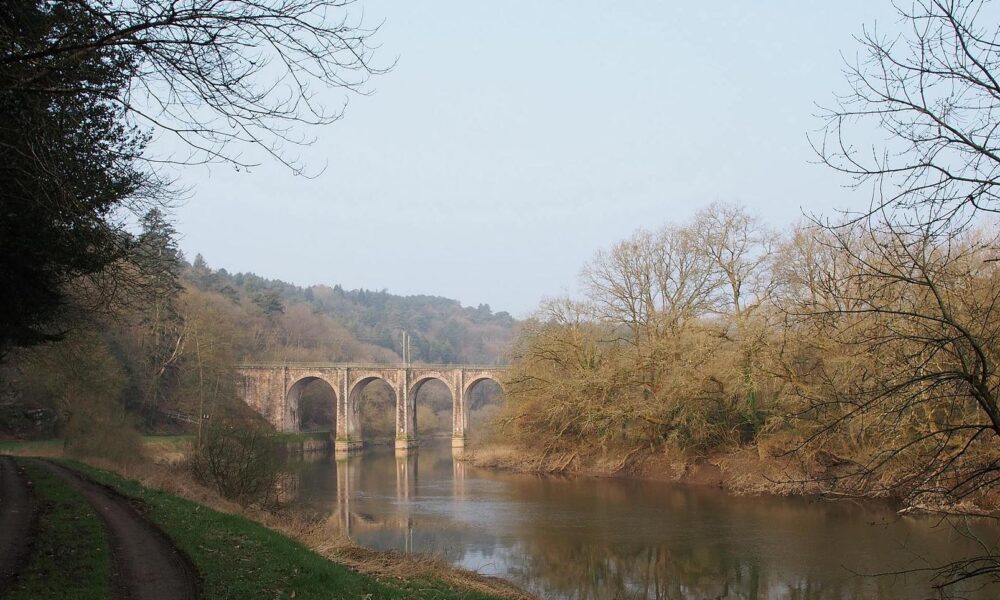 vue du viaduc de Corbinières, depuis le chemin de halage