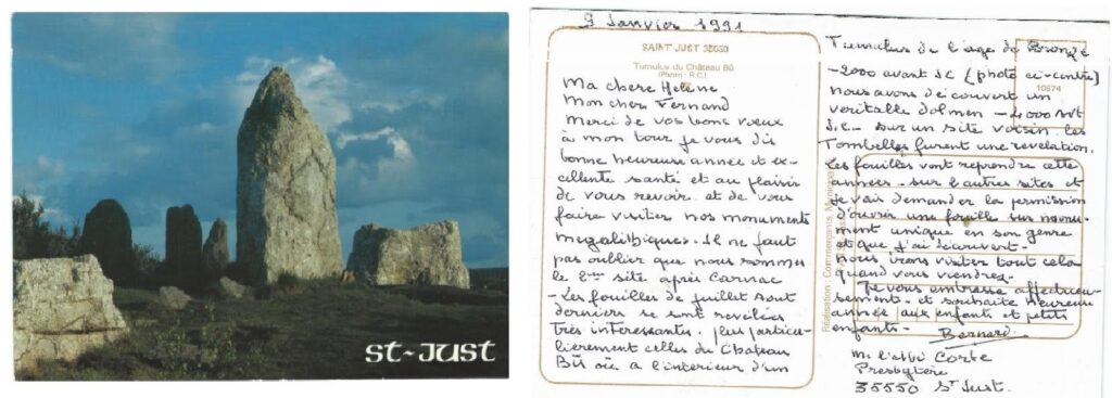carte postale envoyée par l'abbé Corbe, relatant sa découverte du Chateau-Bû